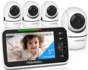 HelloBaby Upgrade Baby Monitor, 5'' Screen with 30-Hour Battery, Pan-Tilt-Zoom Video Baby Monitor with Camera and Audio No WiFi, Night Vision, VOX, 2-Way Talk, 8 Lullabies and 1000ft Range